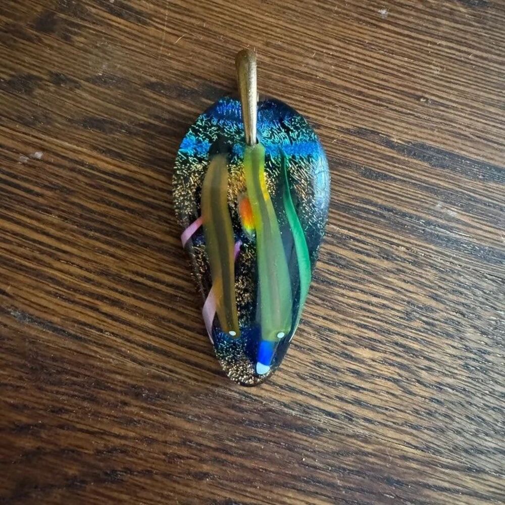 Dichroic Art Glass Pendant Rainbow Iridescent Fused Glass Y2K Statement Jewelry